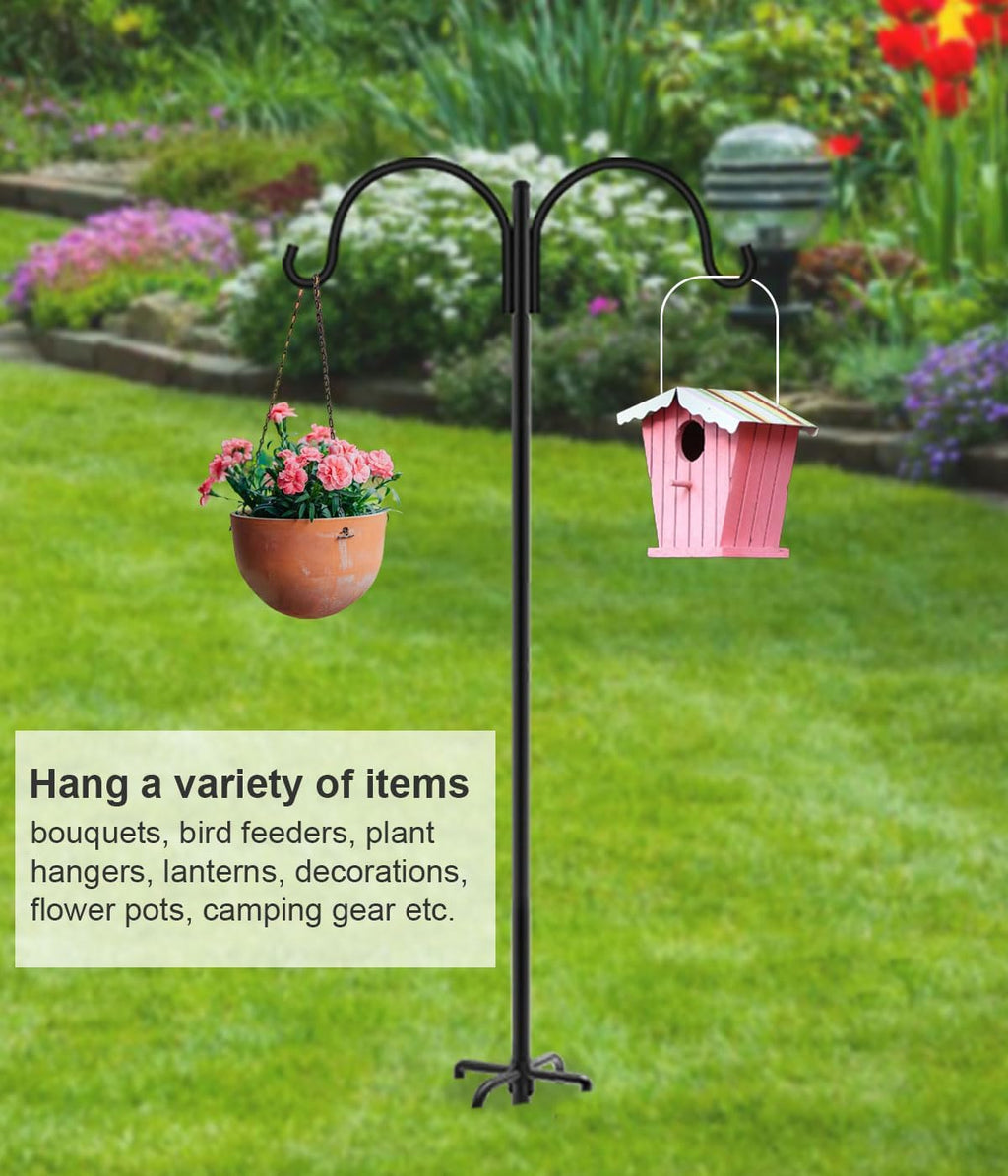 Double Shepherd Hooks for Outdoor, 92" Heavy Duty Bird Feeder Hangers Garden Hooks with 5-Prong Base, Outside Hanging