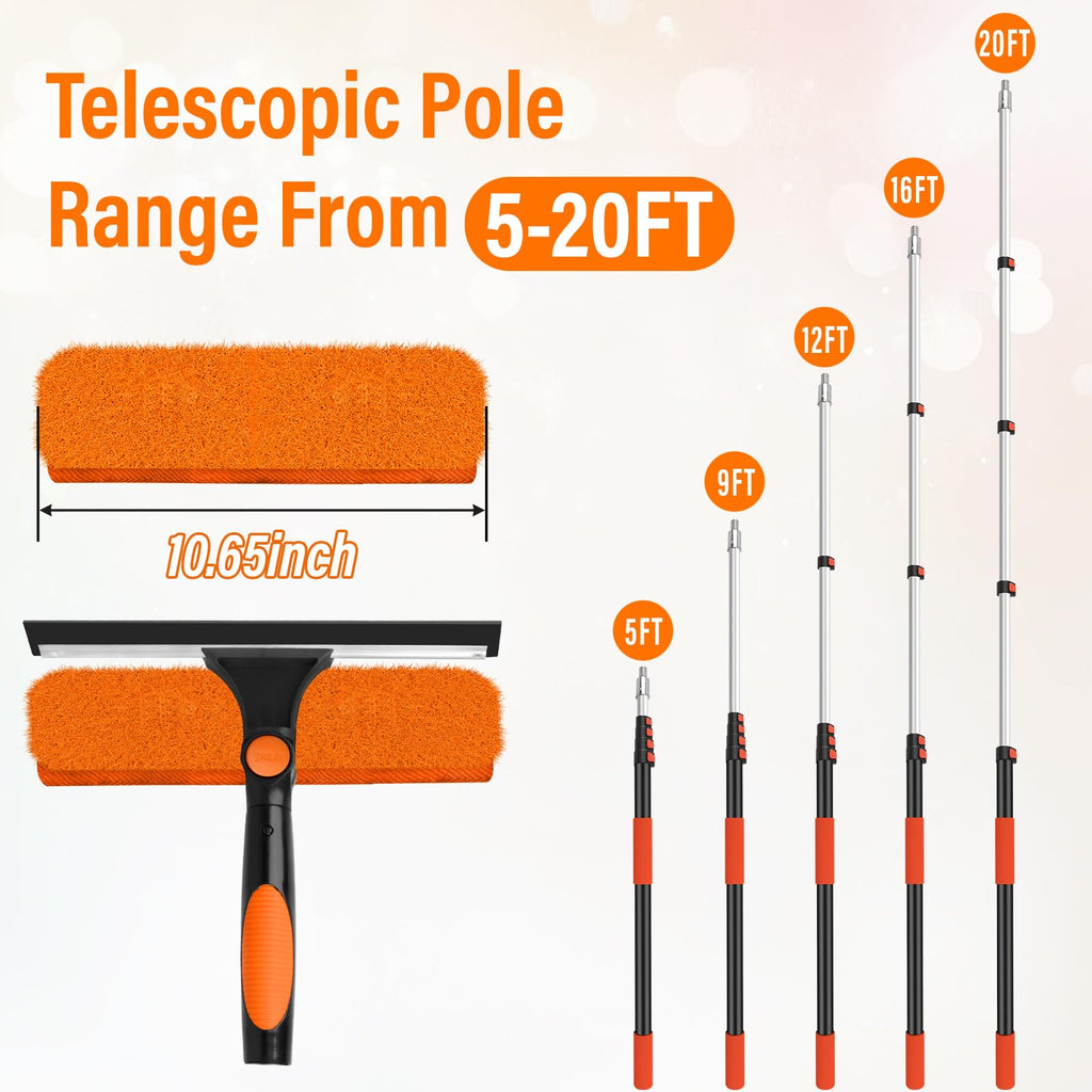 26FT Telescoping Window Squeegee Kit with Extension Pole
