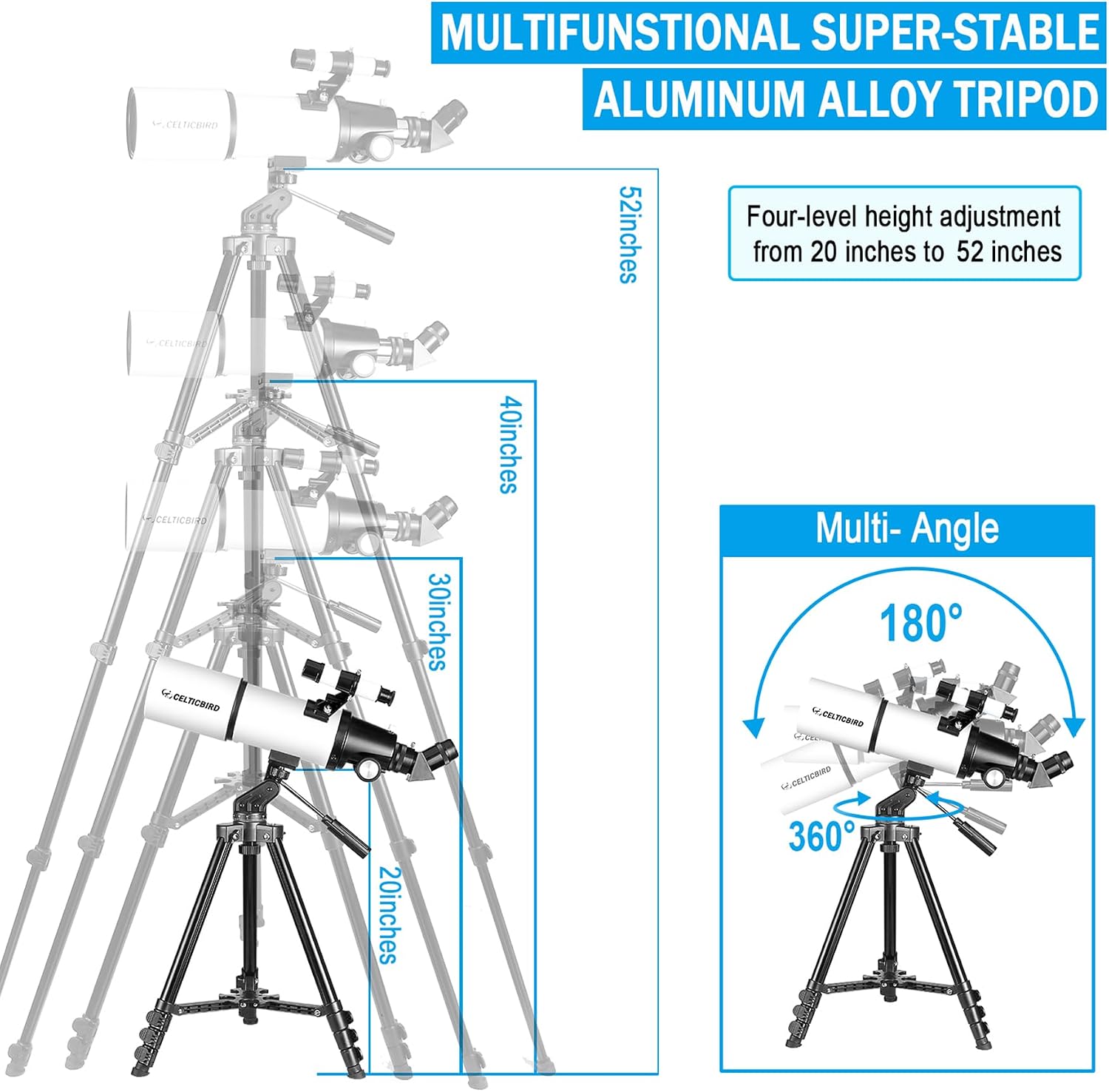 Telescope for Adults High Powered, 80mm Aperture 600mm AZ Mount Refractor Telescope for Kids Beginners - Portable