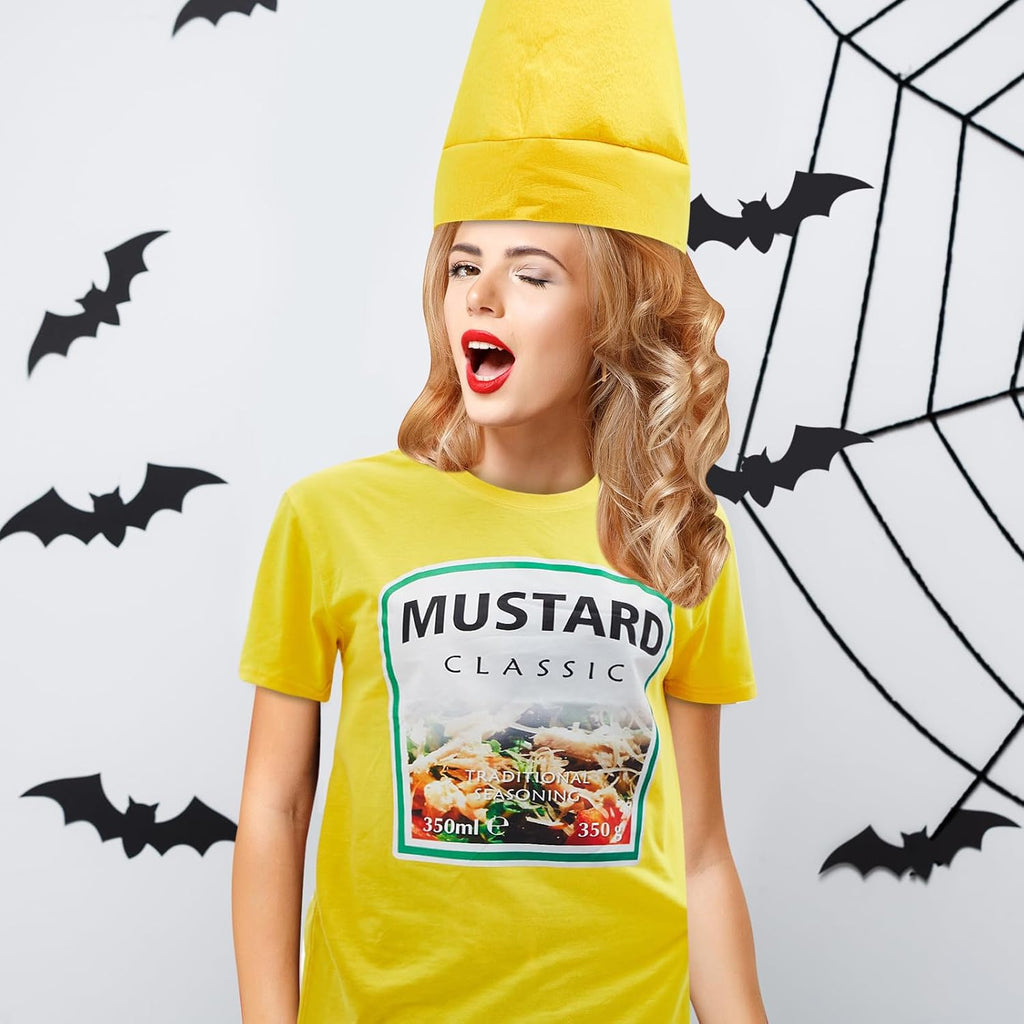Halloween Yellow Mustard Red Ketchup Costume Matching Group T-shirt and Hat Halloween Couple Costume