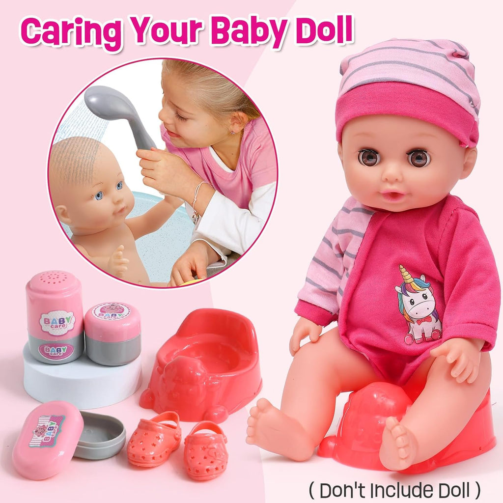 Baby Doll Accessories Playset, Baby Doll Care Toys with Changing Bag Backpack Feeding Set Doll Nappies Bottle Bath
