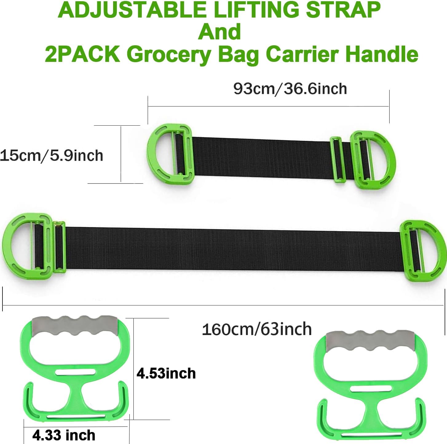 Lifting Moving Straps and 2PACK Grocery Bag Carrier Handle,1-Person Adjustable Handle Moving Lifting Strap
