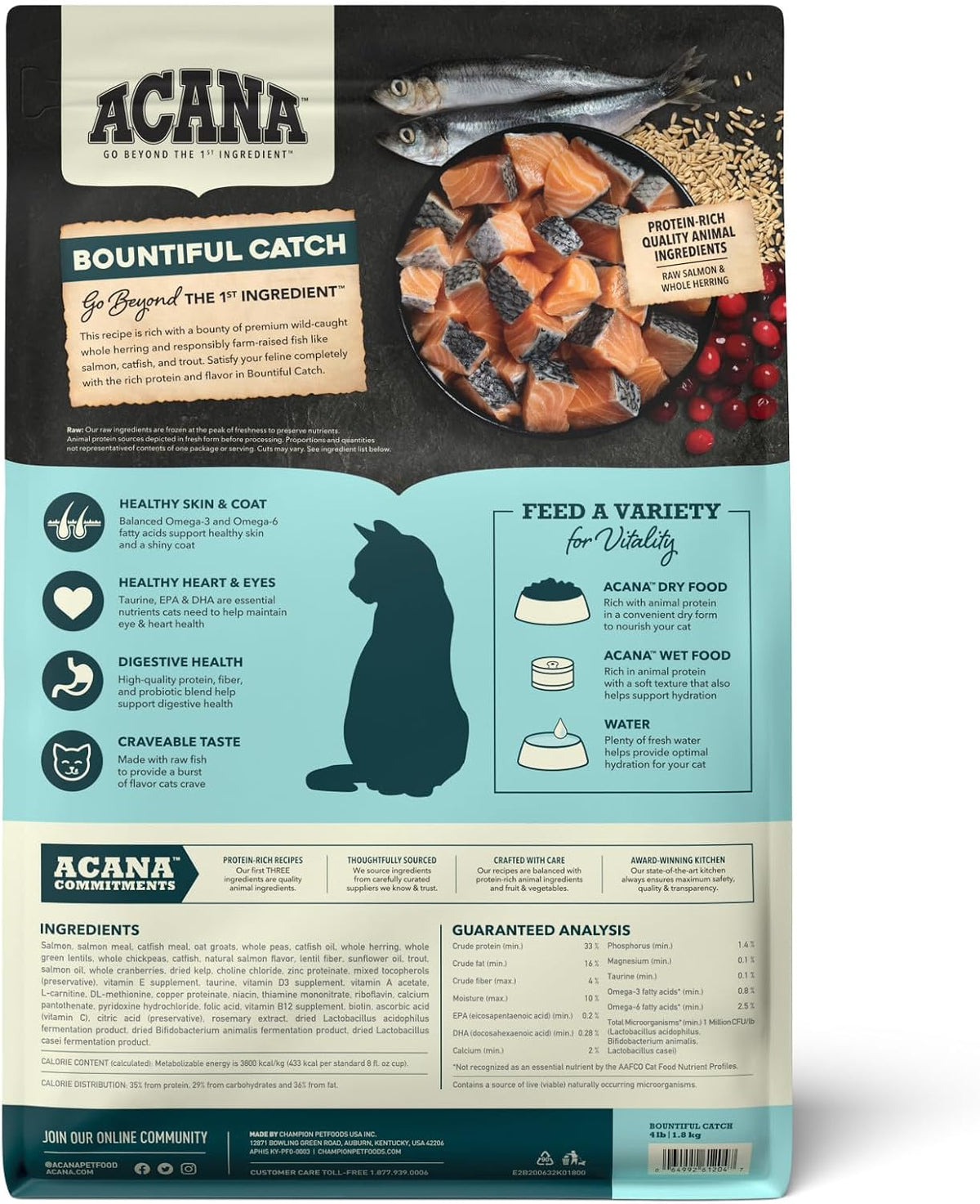 Dry Cat Food Bountiful Catch Salmon Catfish and Herring 4lb Bag