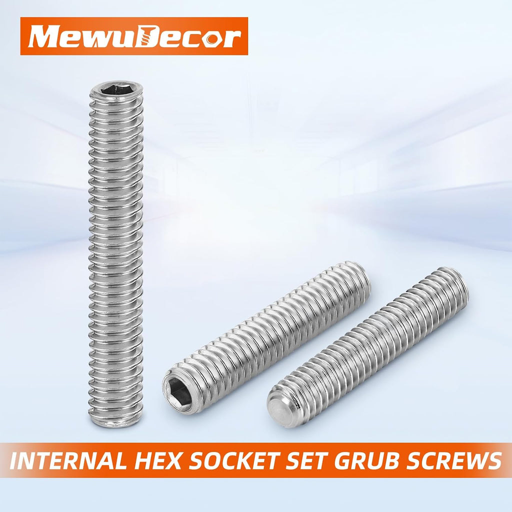 M3 x 10mm Internal Hex Socket Set Grub Screws 304 Stainless Steel Flat Point Set Screw, 100 PCS