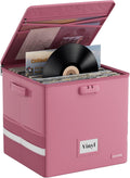 Vinyl Record Storage Box with Lock, Fireproof＆Water Resistant Record Organizer for 100+ Single Records(12-inch)