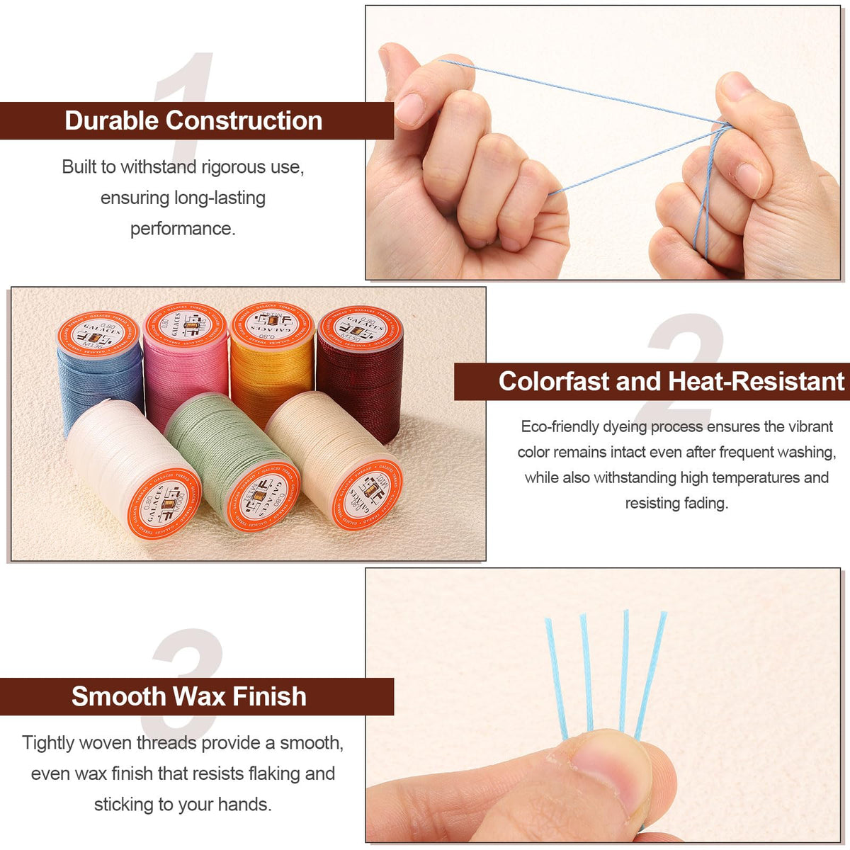 Round Leather Sewing Waxed Thread, Polyester Wax String, Beige
