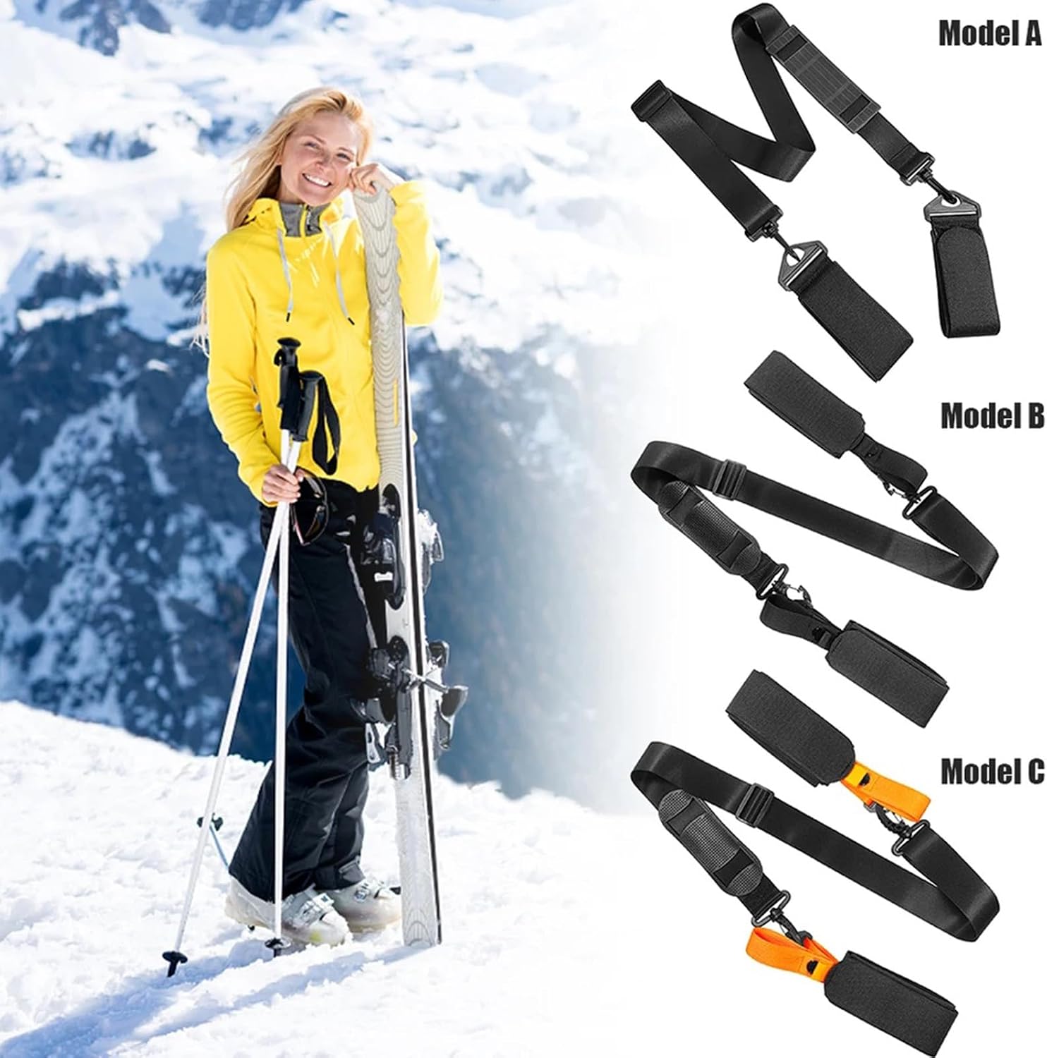 Easy Ski Sleds Transport Strap Attachments for Skis Snowboards Adjustable Shoulder Strap Winter Sports Equipment
