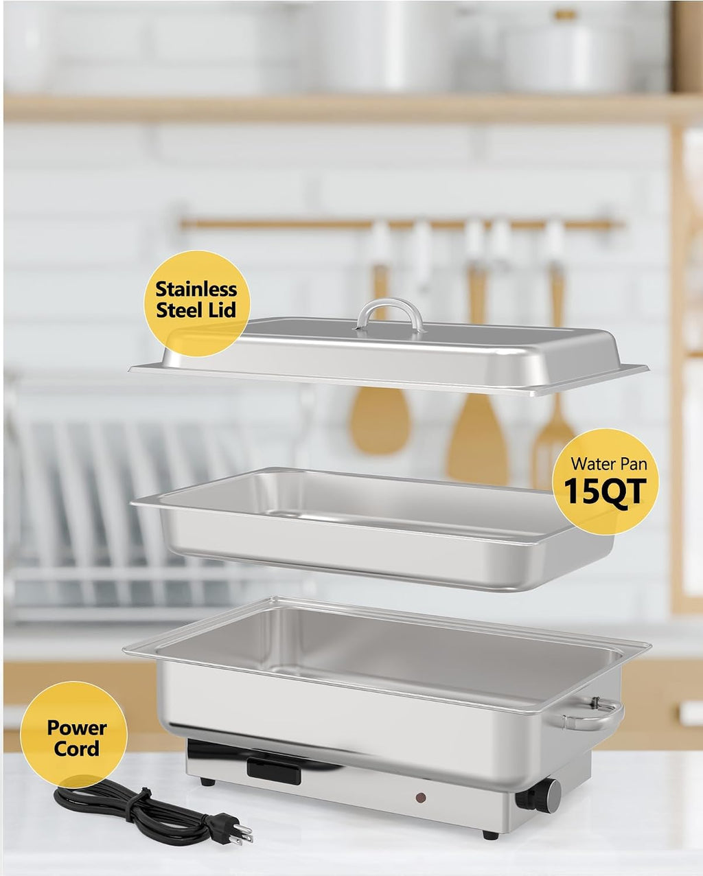 Electric Chafing Dish Buffet Set, 9 QT Buffet Servers and Warmers Stainless Steel Chafing Dish, Commercial Food