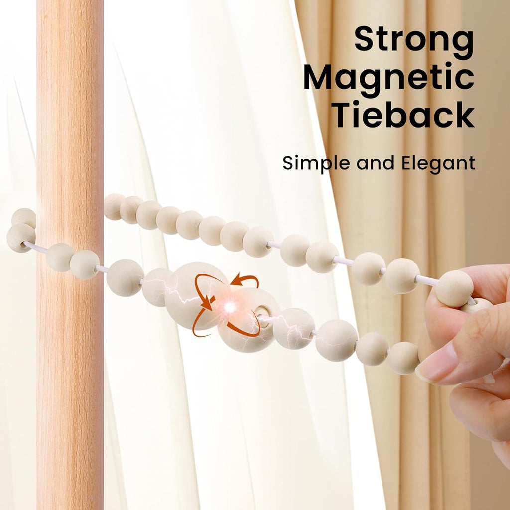 Magnetic Curtain Tiebacks, Curtain Holdbacks for Curtains 2 Pack, Wood Bead Curtain Holders for Boho Bedroom Decor