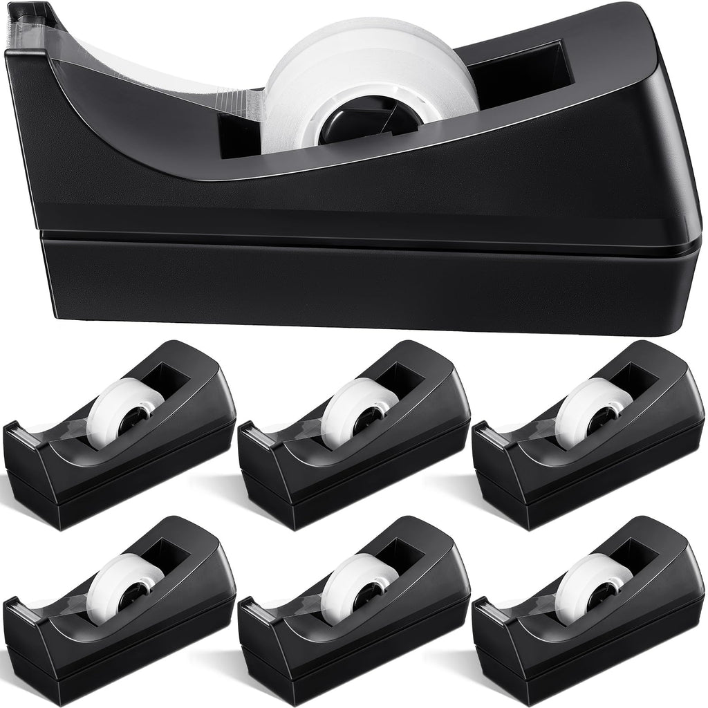 6 Pack Desktop Tape Dispensers Non Slip Base Bulk Set,Black