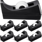 6 Pack Desktop Tape Dispensers Non Slip Base Bulk Set,Black