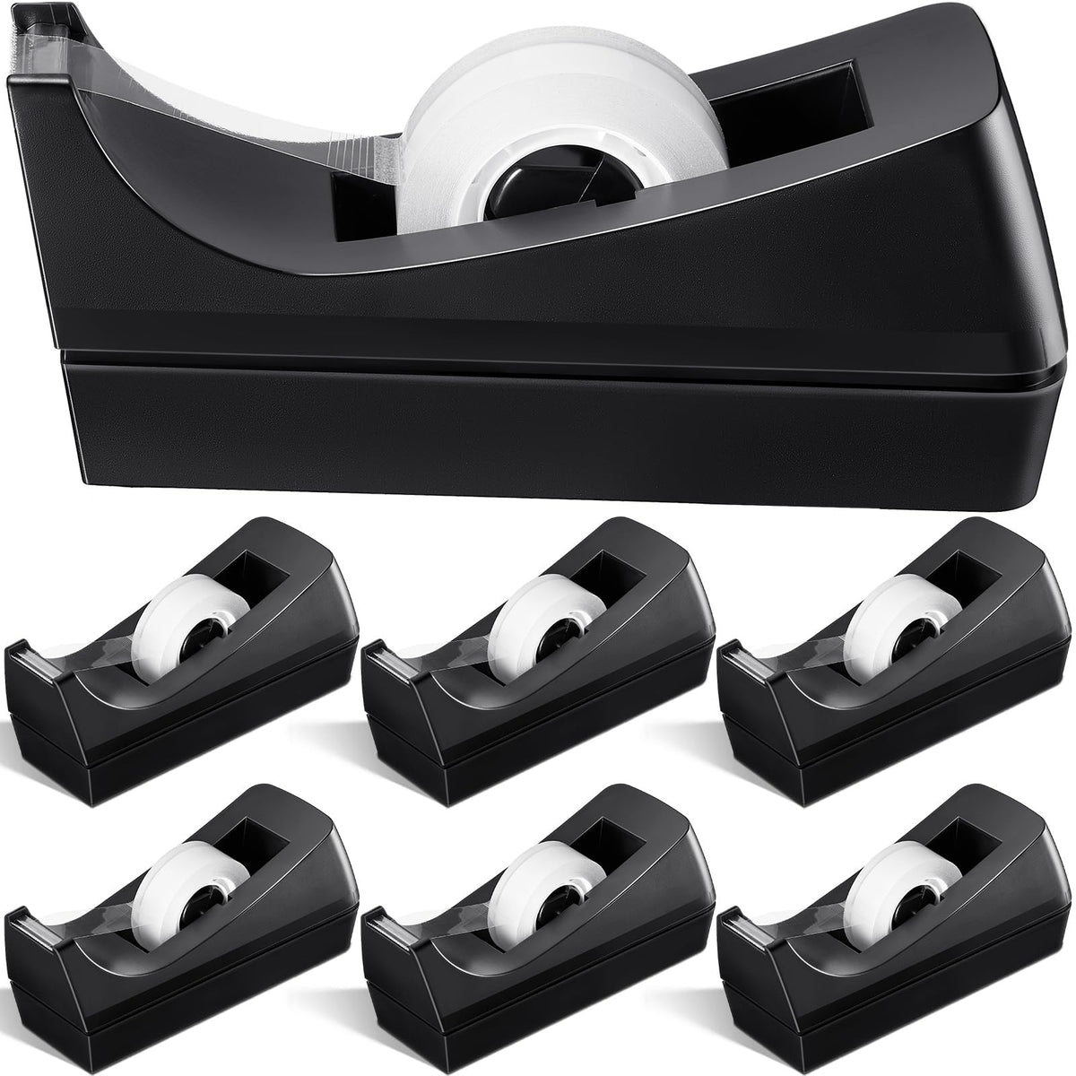 6 Pack Desktop Tape Dispensers Non Slip Base Bulk Set,Black