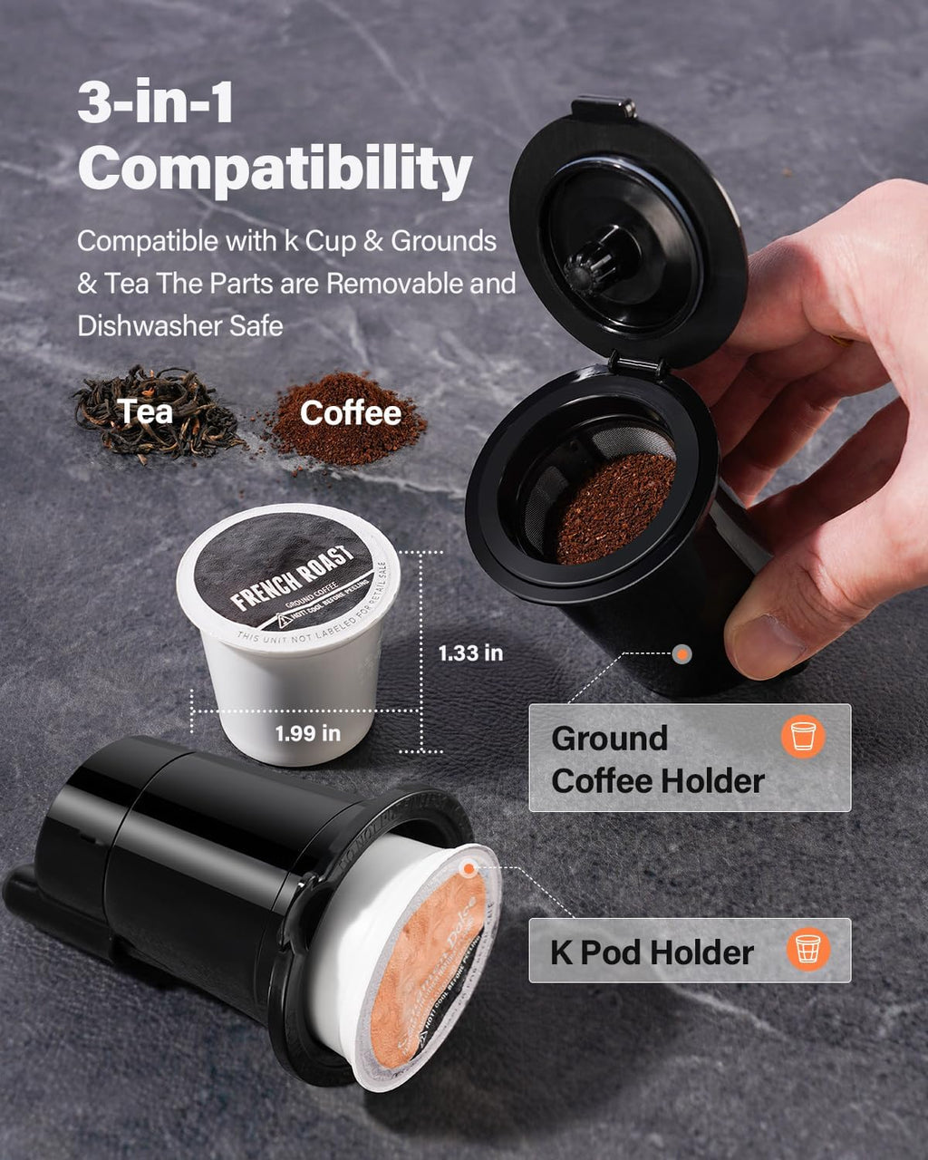 Coffee Maker Hot & Iced With Bold Setting,Single Serve Coffee Maker For K Cup And Grounds,52 Oz Removable Water