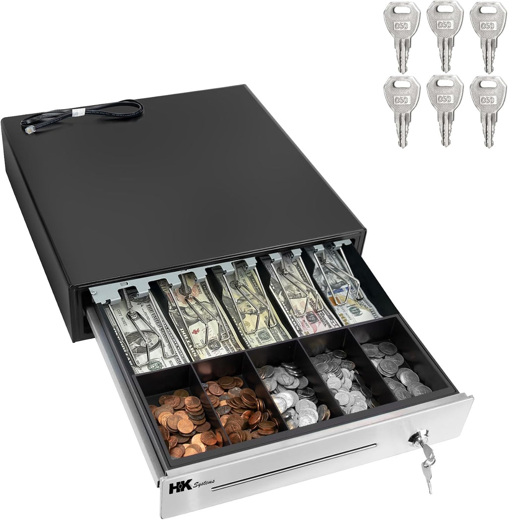 16inch "Stainless Steel" Front Heavy Duty Black POS Cash Drawer with 5Bill/5Coin