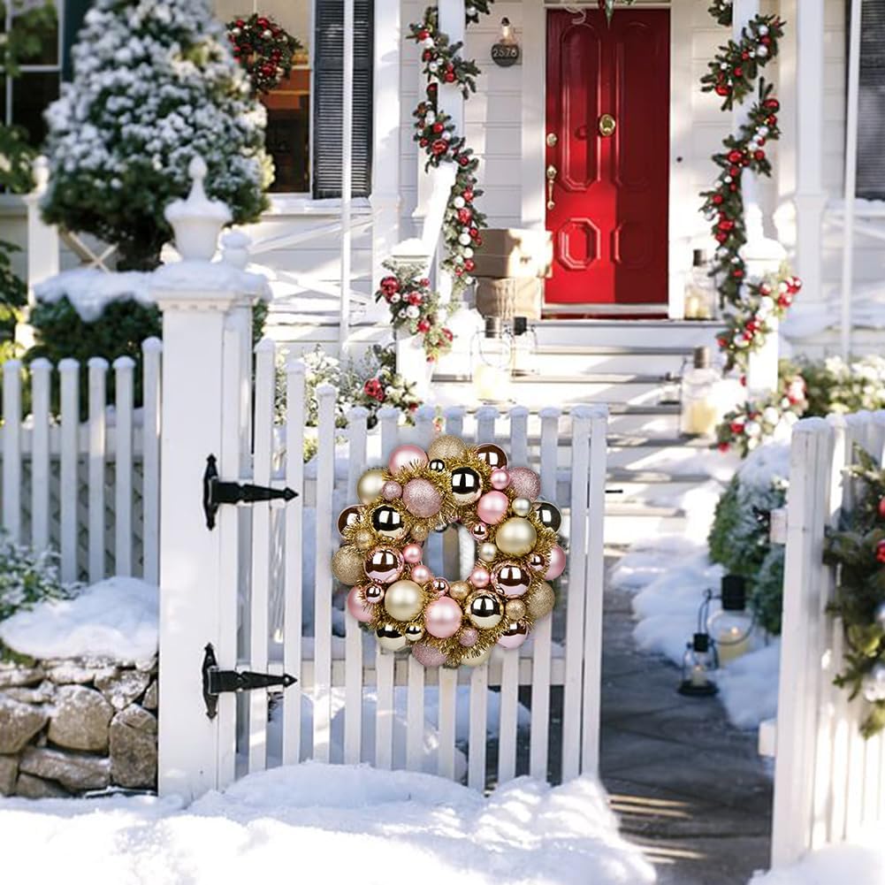 Christmas Ball Wreath 13" Xmas Wreaths Ornaments Glitter Thicken Shatterproof Garland Decoration for Door Wall Mantel