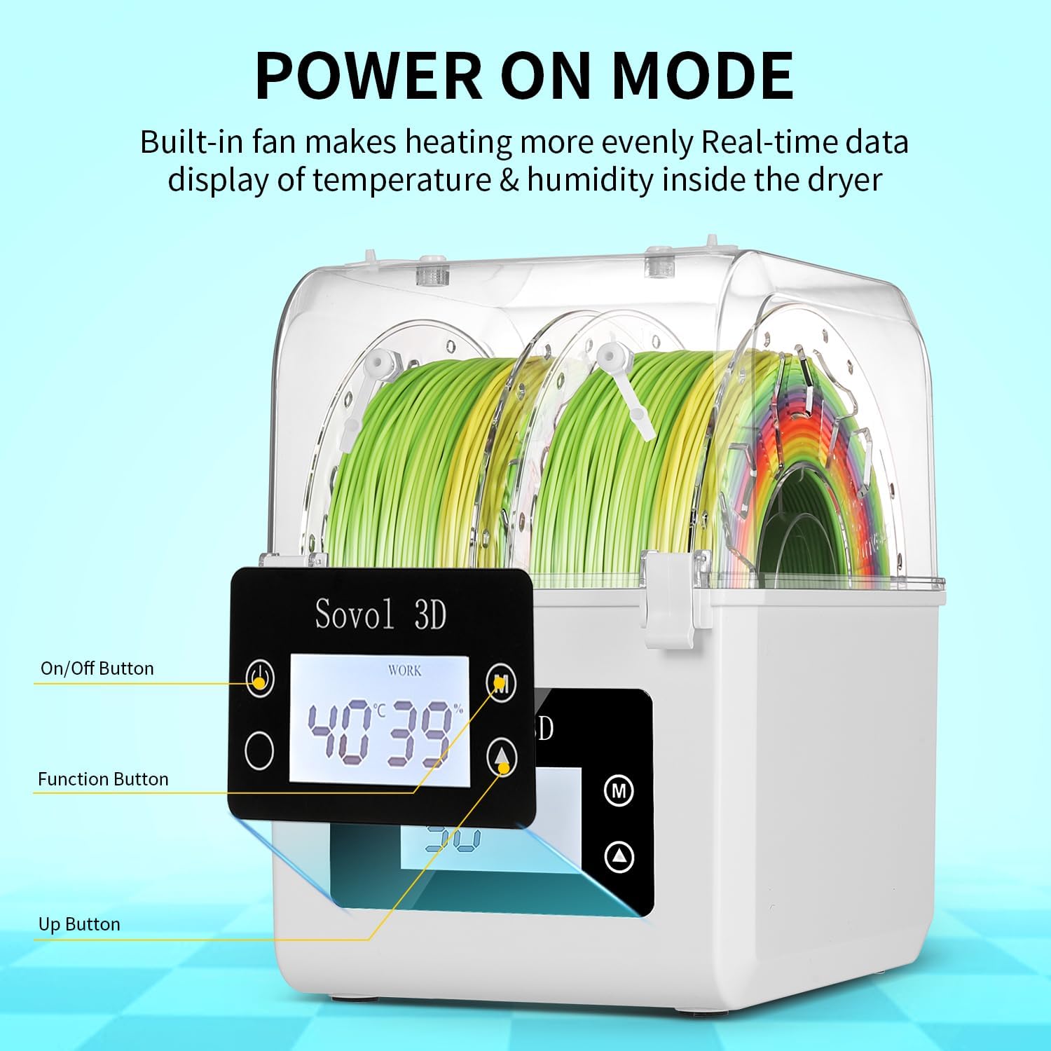 Filament Dryer 2026, SH01 Filament Dehydrator 3D Printer Spool Holder with Upgraded Fan, Dry Box for Keeping Filament