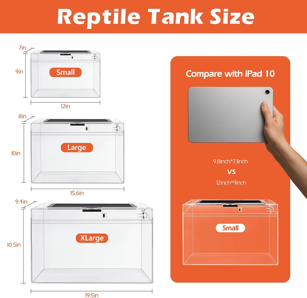 Reptile Terrarium Starter Kit,8 Piece 3.2-Gal Clear PC Hermit Crab Tank