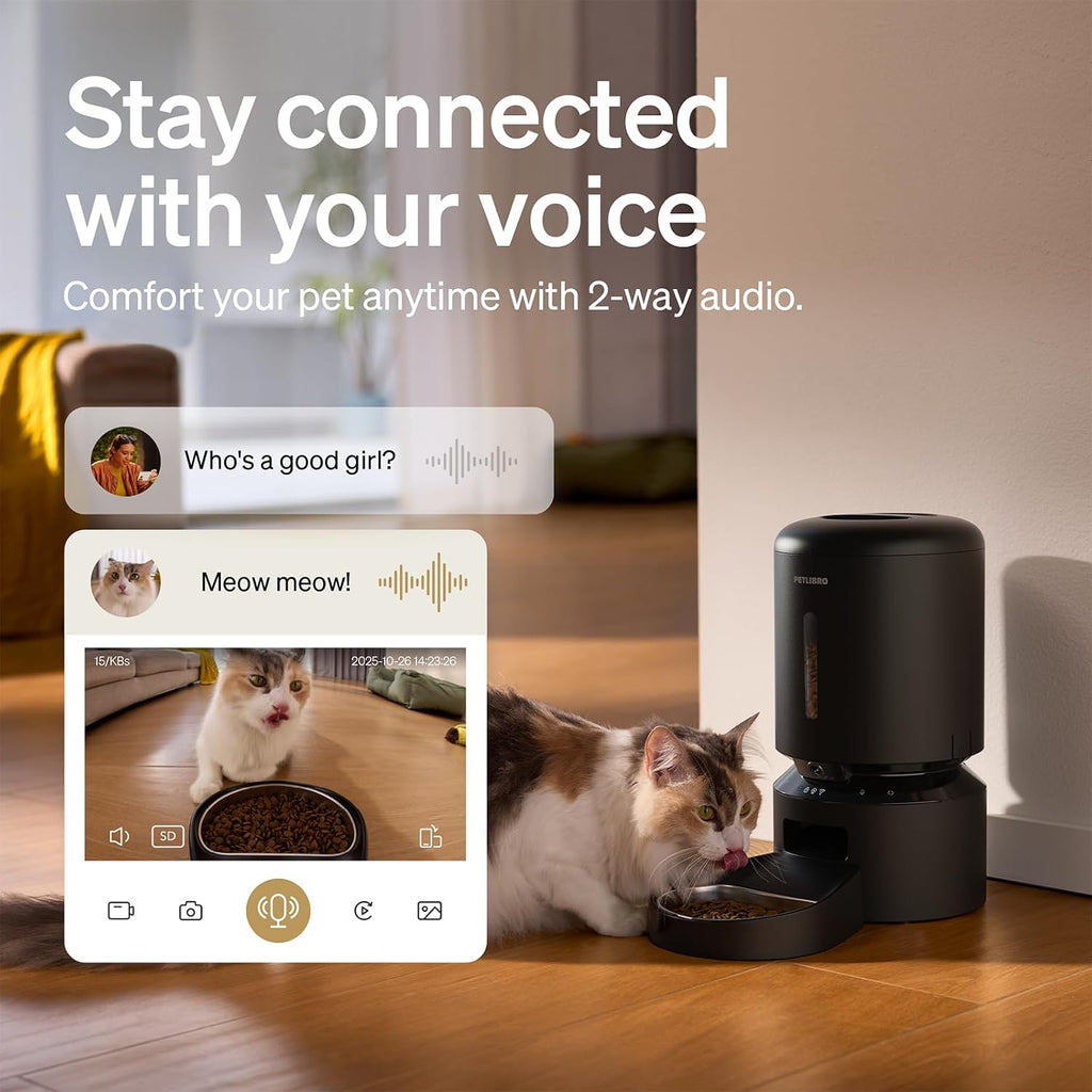 Automatic Cat Feeder with Camera, 1080P HD Video with Night Vision, 5G WiFi Pet Feeder with 2-Way Audio, Low Food &