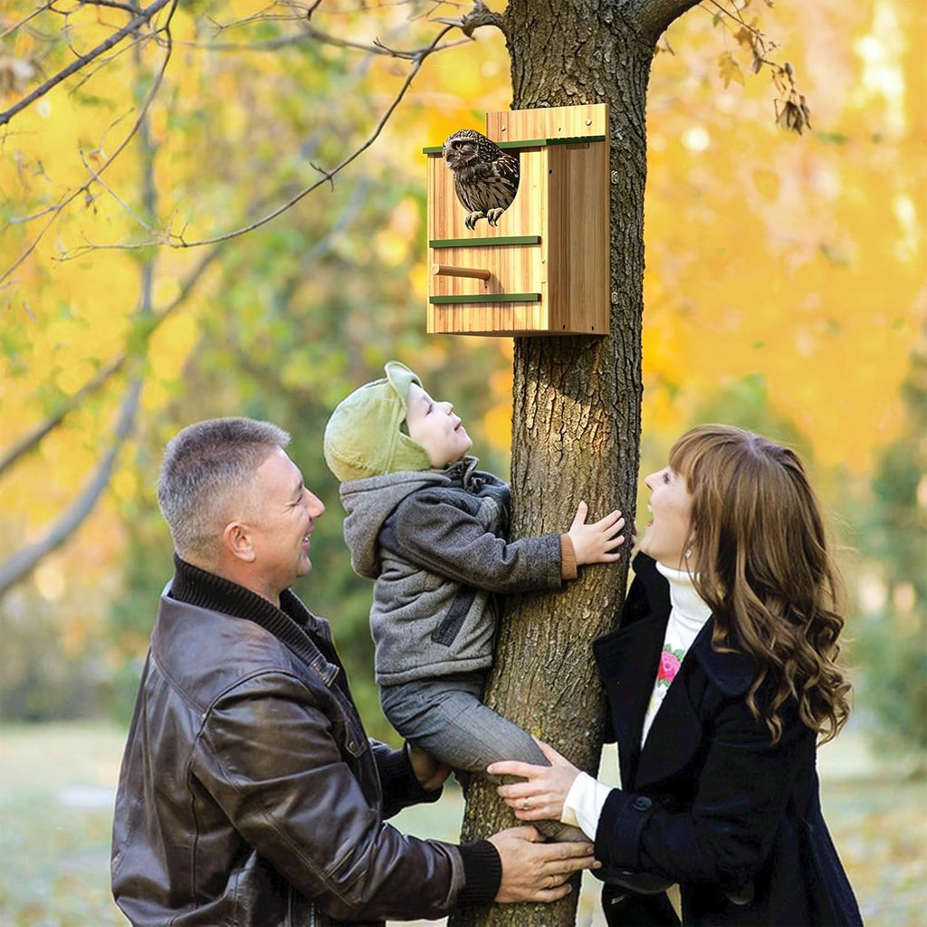 Owl House for Outside, Large Cedar Nesting Box Bird House for Screech Owl, Barred Owl, Kestrel, Weather-Resistan