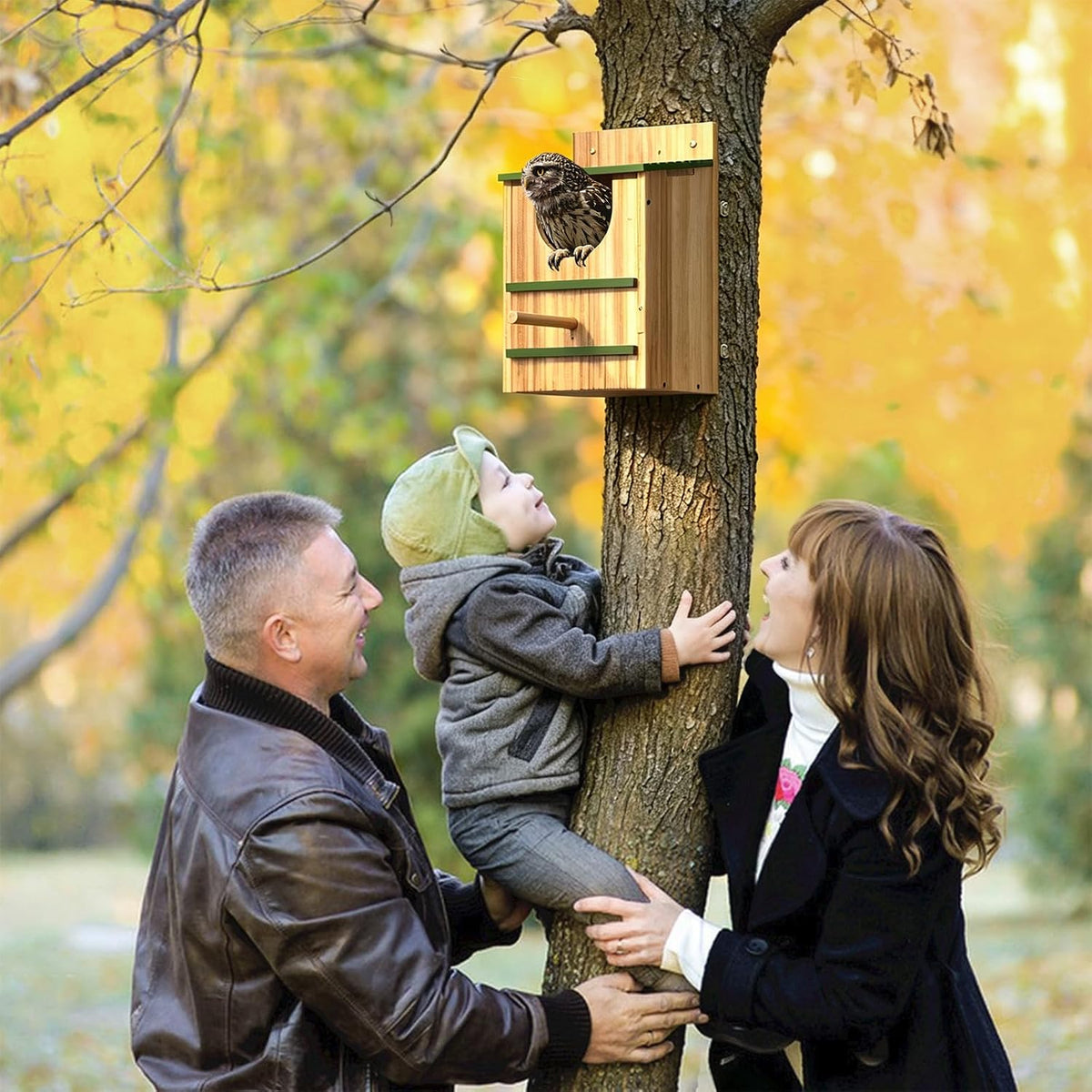 Owl House for Outside, Large Cedar Nesting Box Bird House for Screech Owl, Barred Owl, Kestrel, Weather-Resistan
