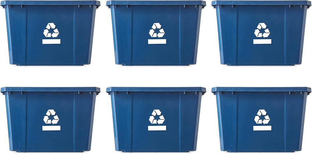 Medium Curbside Blue Box, Plastic 17 Gallon/64 Litre Home Trash Can Refuse and Recycling Bin Container with Built-in