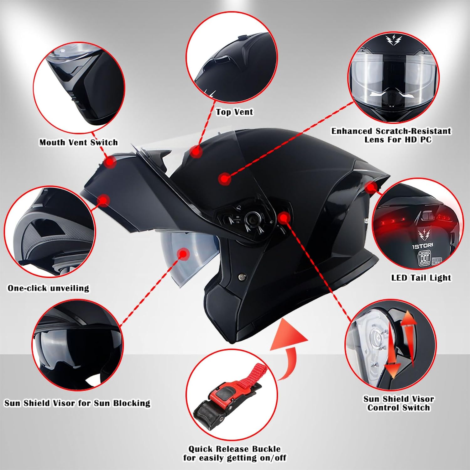 New Motorcycle Bike Modular Full Face Helmet Dual Visor Sun Shield with Rechargeable LED Tail Light: LED-X90 Glossy Pink