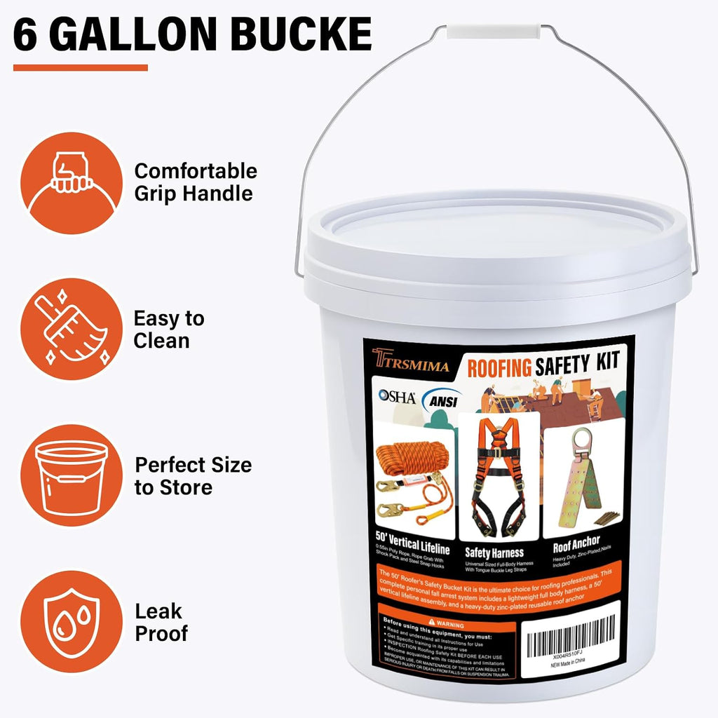 Safety Harness Fall Protection Kit - Roofing Harnesses 50ft Safety Rope | Safety Rope for Roofing Lanyard Kit 5