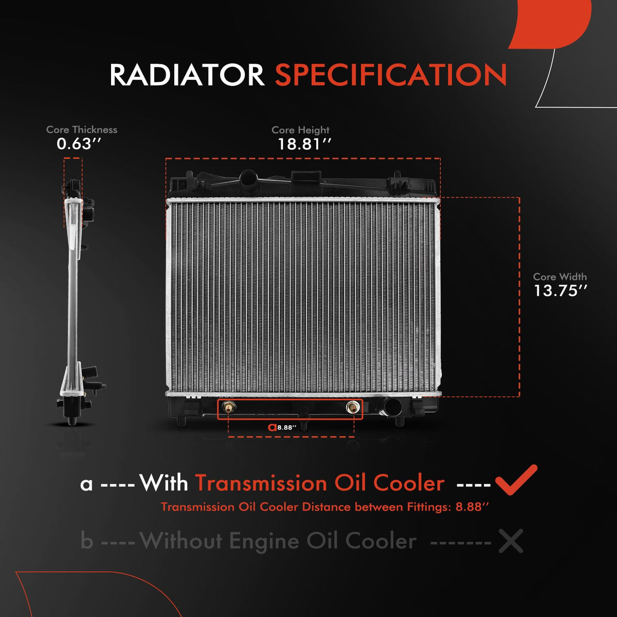 A-Premium Engine Coolant Radiator Assembly with Transmission Oil Cooler