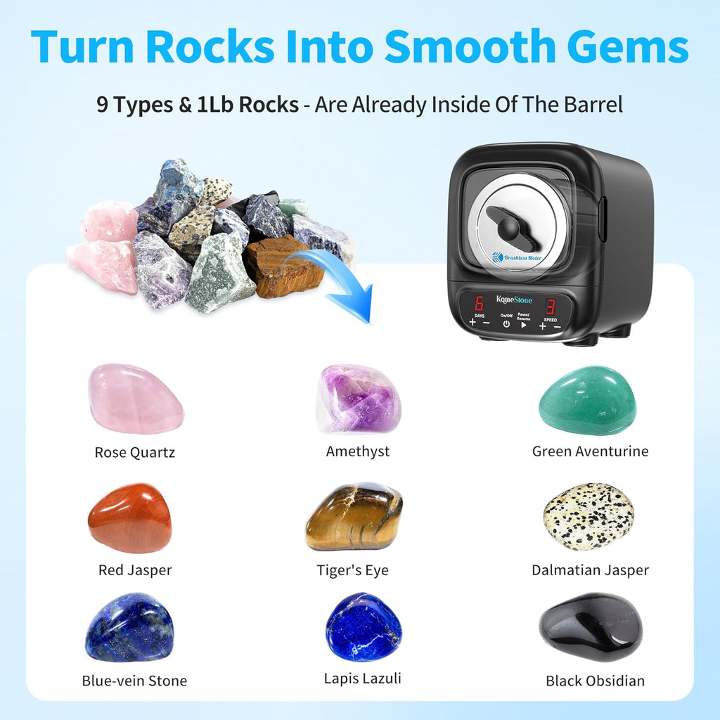 K2 Ultra Quiet Rock Tumbler Kit - 3LB Professional Rock Polisher | Quiet Brushless Motor, Up to 6X Noise Reduction