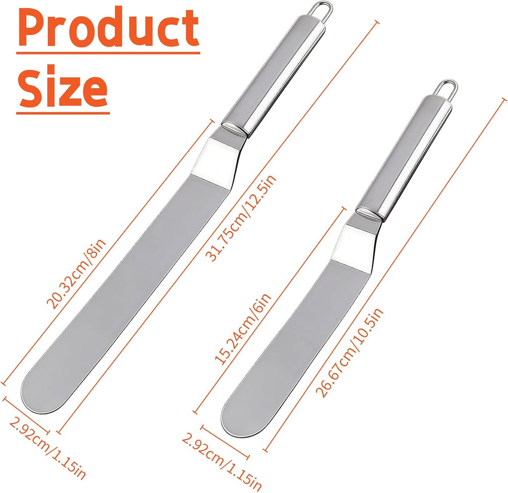Offset Spatula Set - 2Pcs 6" & 8" Stainless Steel Icing Frosting Smoother - Cake Decorating Tools for Cake