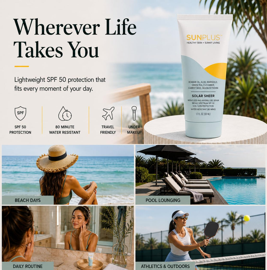 Solar Sheer Gel Sunscreen For Face SPF 50, Invisible Sunscreen Serum, 1.7oz