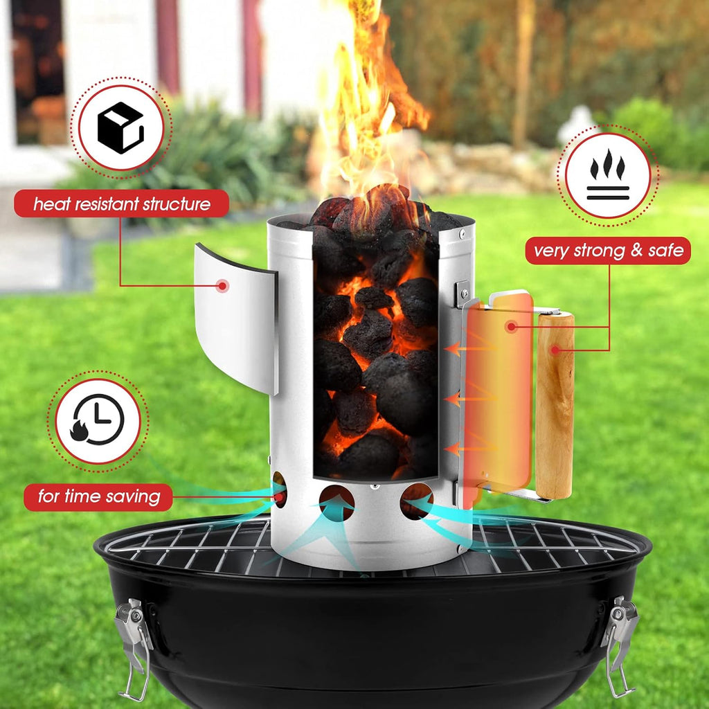 Charcoal Chimney, 10.6x6.7 Inch Heavy Duty BBQ Chimney Starter for Outdoor Grilling Barbecue Camping, Quick Rapid Fir