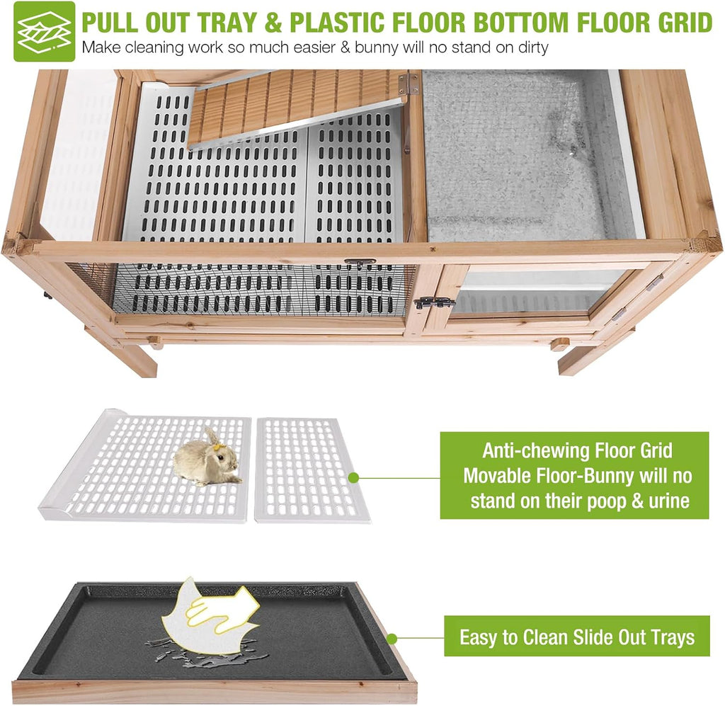 Guinea Pig Cages with Anti Chewing Sturdy Plastic Floor and Cool Zinc Plate, Indoor Rabbit Hutch with Hideout and