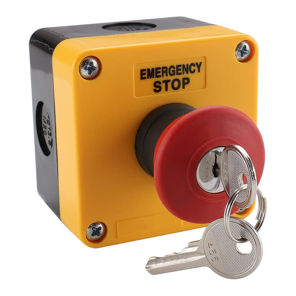 BAOMAIN Keyed Emergency Stop Push Button Switch with Enclosure Box 1NO1NC