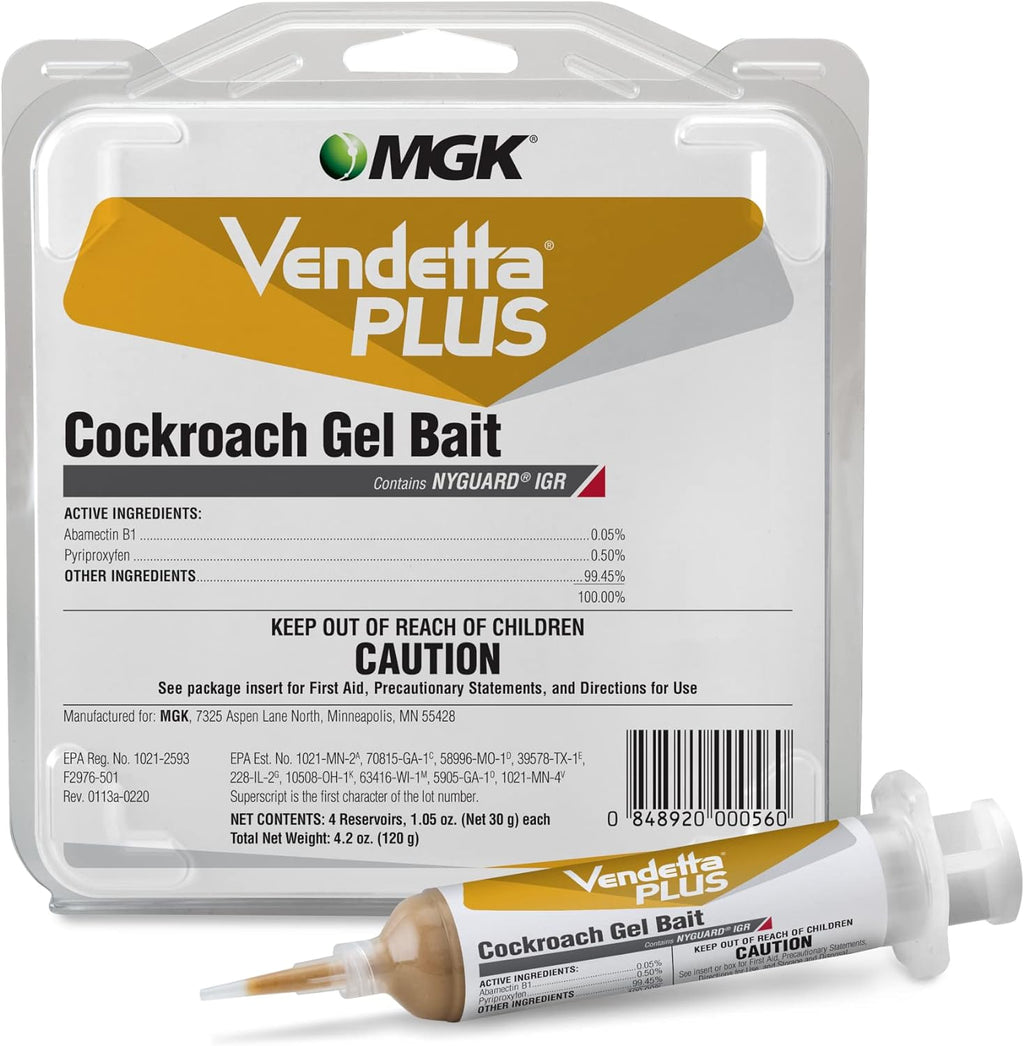 Vendetta Plus Cockroach Gel Bait | 4 x 30 Gram Tubes | Odorless, Fits Standard Bait Guns, German Cockroach Killer