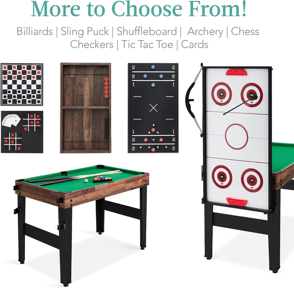 Combo Game Table Set for Home, Game Room, Friends & Family w/Ping Pong, Foosball, Basketball, Air Hockey, Archery