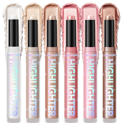 6 Colors Highlighter Stick Cream – Glow Makeup for Face & Body, Silky Smooth Blendable Shimmer, Waterproof Long
