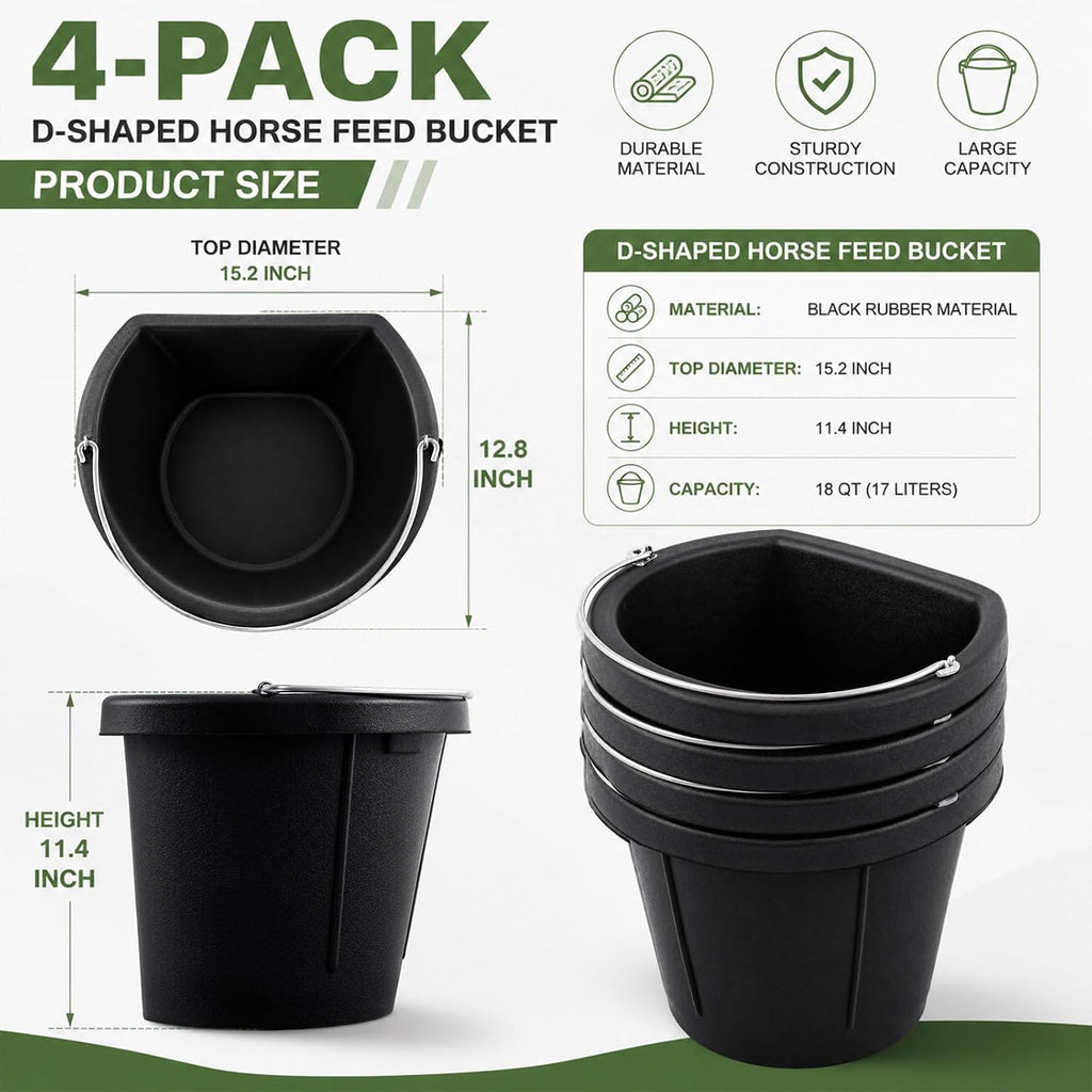 4 Pcs Rubber Horse Feed Bucket Hanging, 18 Quart 4.5 Gallon