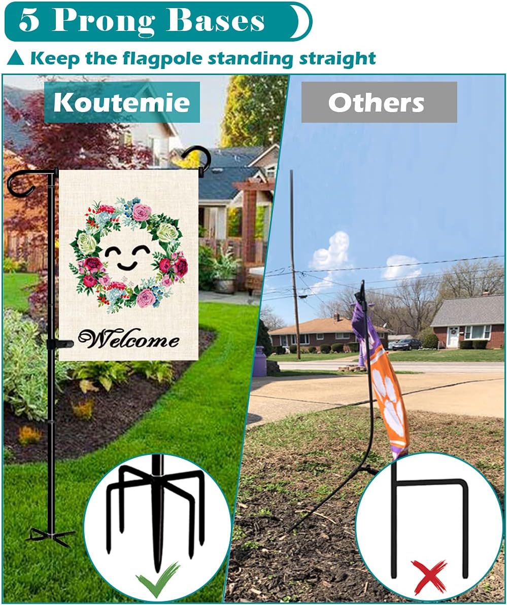 49 Inch Extra Tall Garden Flag Stand Holder Pole with 5 Prong Bases for 12 x 18 Outside Fall Yard Flags Décor, Matte