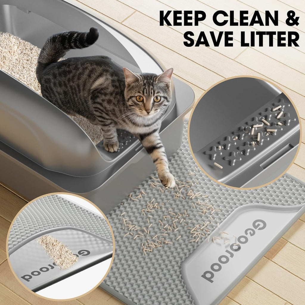 Cat Stainless Steel Litter Box with Lid, Kitty Extra Large Metal Litter Boxes XL High Sided with Mat and Scoop for