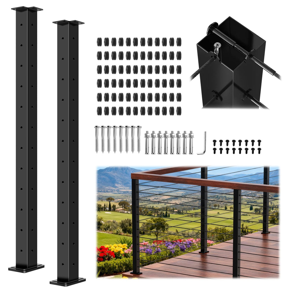 42" Modular Cable Railing Corner Post for Deck Porch, T-drilled