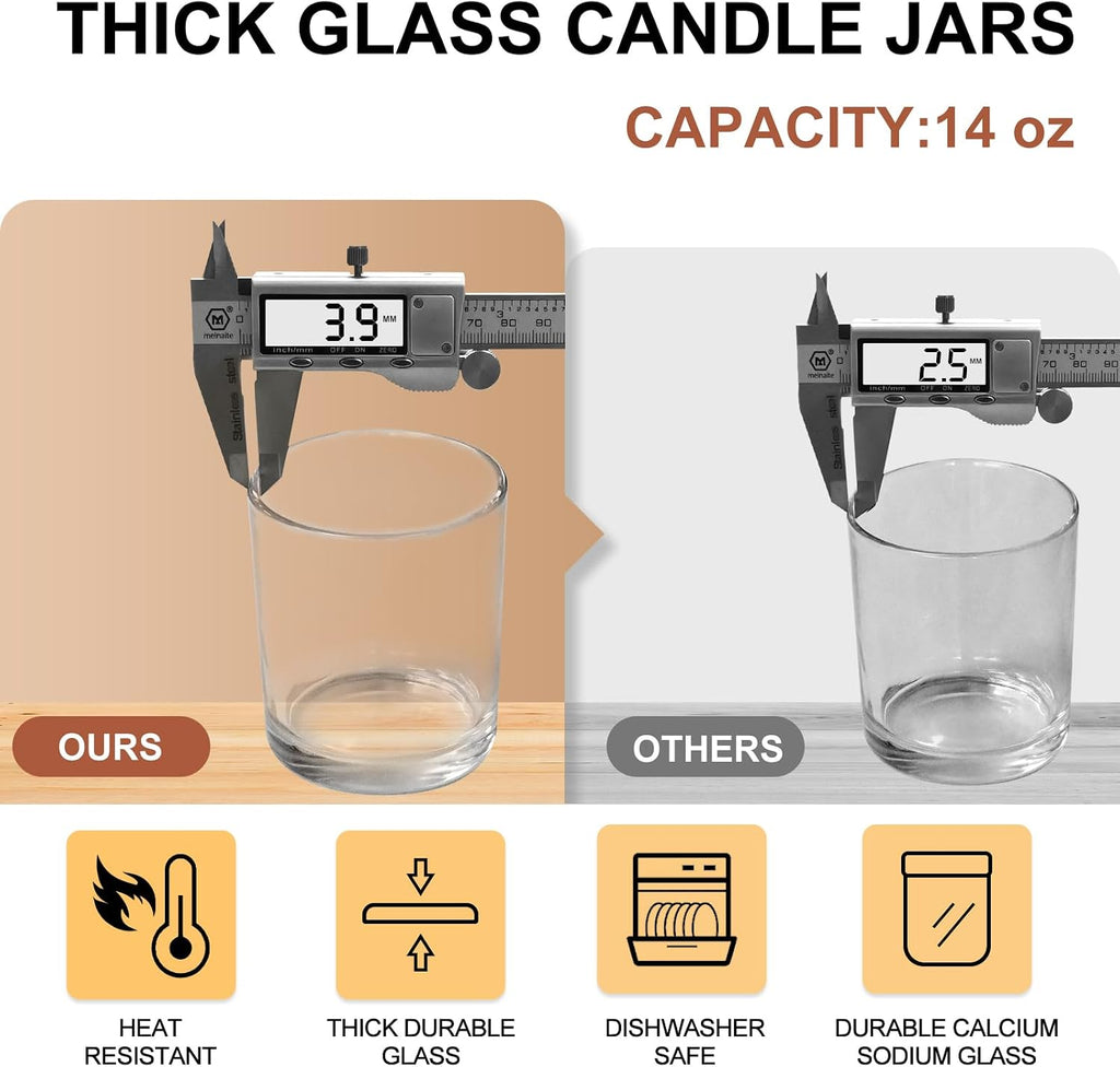 14 OZ Thick Candle Jars for Making Candles 12 Pcs, 3 Wick Empty Jars with Wood Lids for Candle Making, Sample