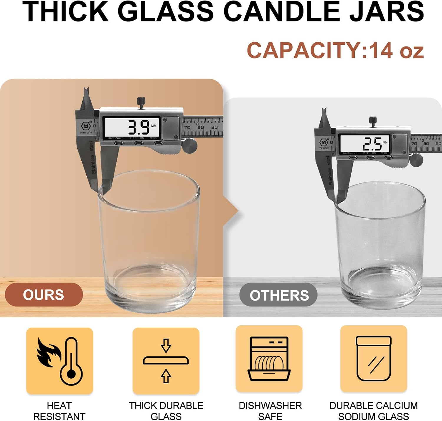 14 OZ Thick Candle Jars for Making Candles 12 Pcs, 3 Wick Empty Jars with Wood Lids for Candle Making, Sample