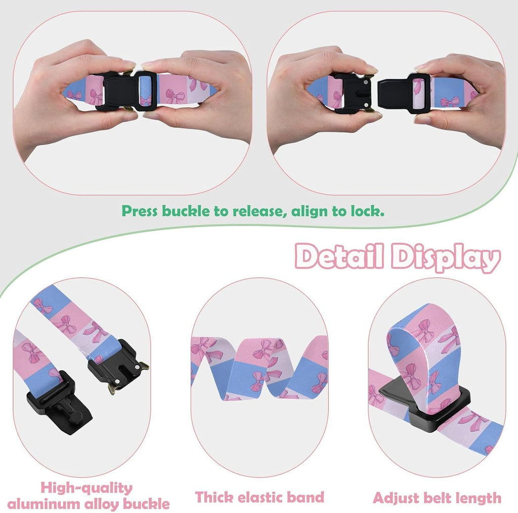 Bow Tie Adjustable Kids Elastic Belts, Girls Boys Stretch Waist Belt with Aluminum Alloy Buckle
