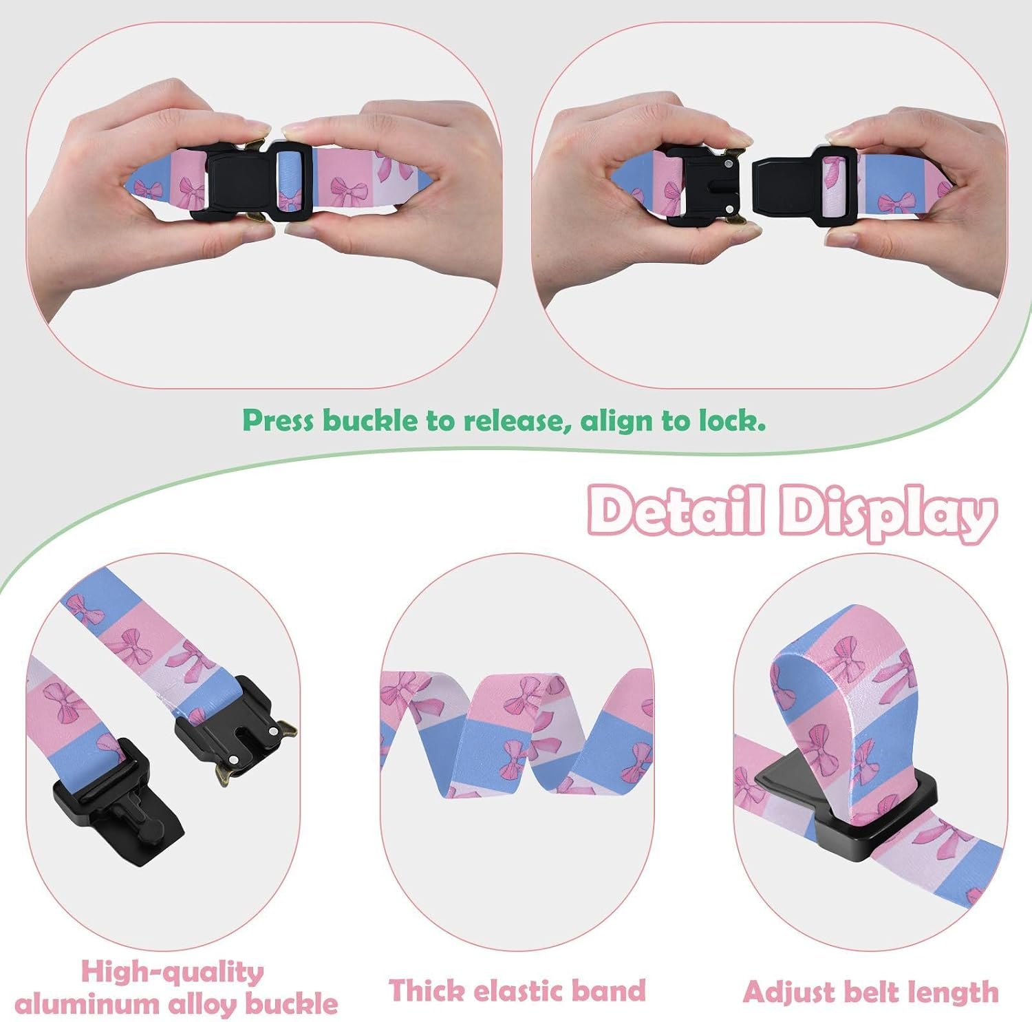 Bow Tie Adjustable Kids Elastic Belts, Girls Boys Stretch Waist Belt with Aluminum Alloy Buckle