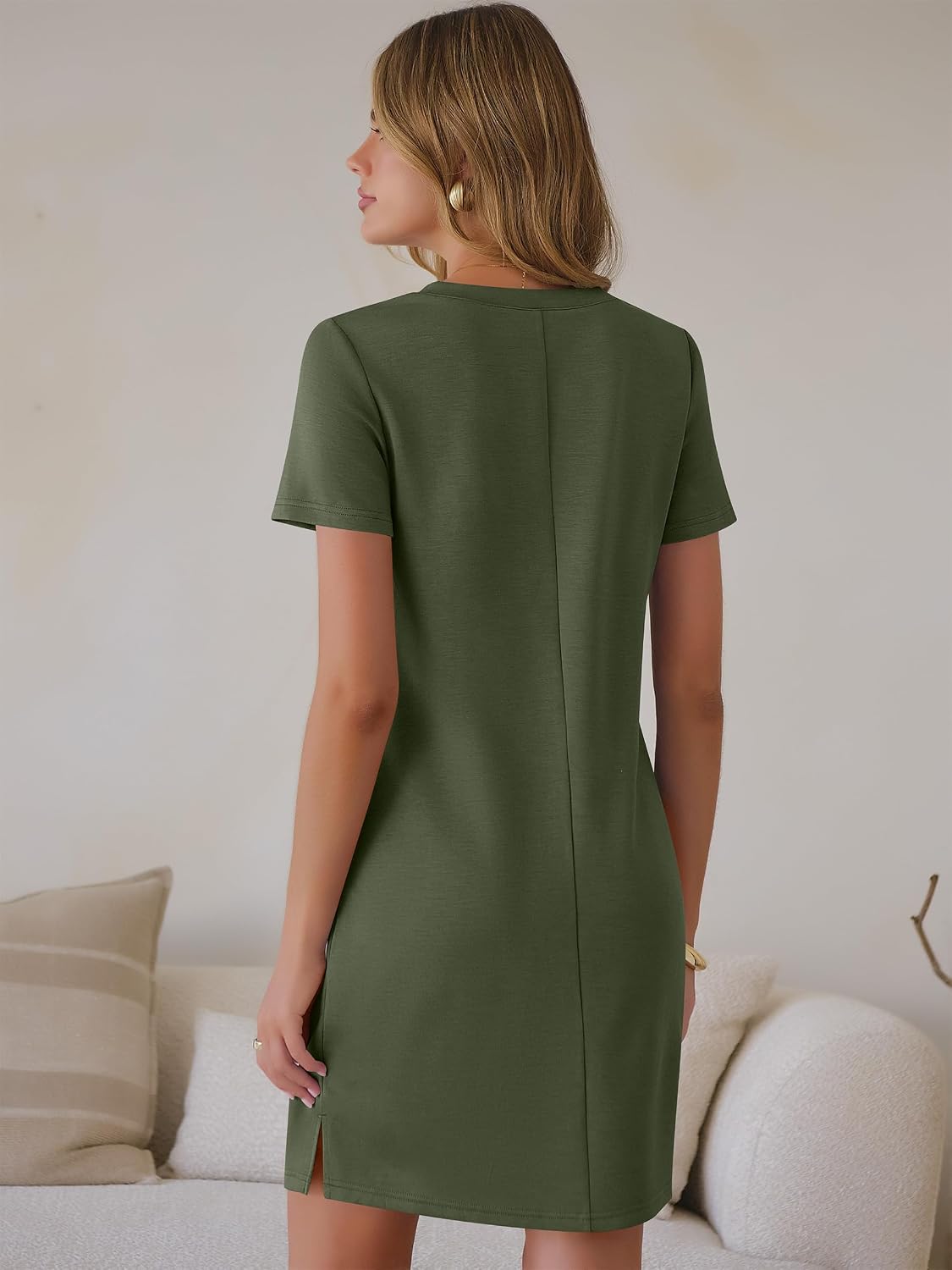 Womens Wrinkle Free Summer Casual Short Sleeve Mini Dresses