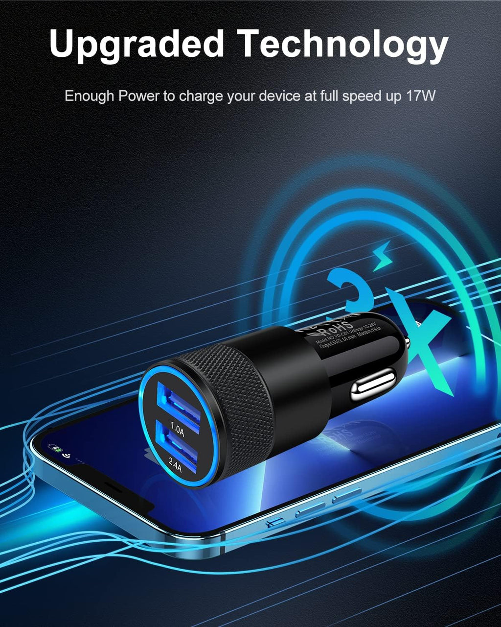 Car Charger, [2Pack/3.4a] Fast Charge Dual Port USB Cargador Carro Lighter Adapter for iPhone 15 14 13 12 11 Pro Max