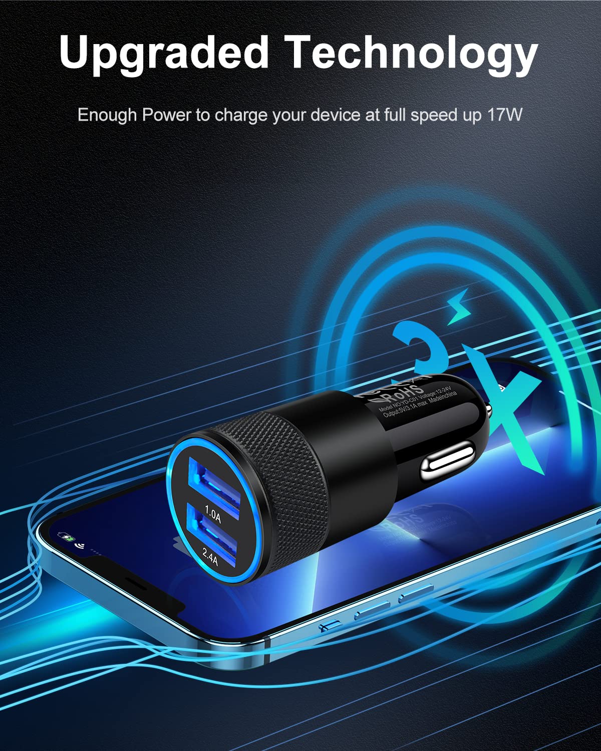 [5pcs] Car Charger Adapter, USB Multi Port Cigarette Lighter Fast Charging Power Block Plug for iPhone 17 16 15 14 13