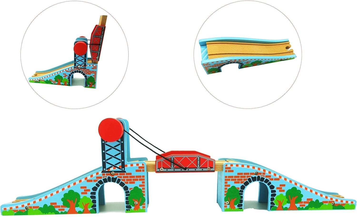 Wooden Train Tracks Accessories Wood Train Lifting Bridge for Railroad Tracks fits for All Railway Tracks