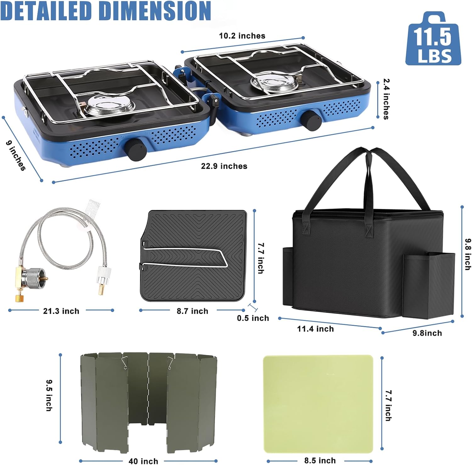 2 Burners Camping Stove with Windscreen for Camping,RV Essentials | 30,000 BTU Propane Camping Stove with Carry